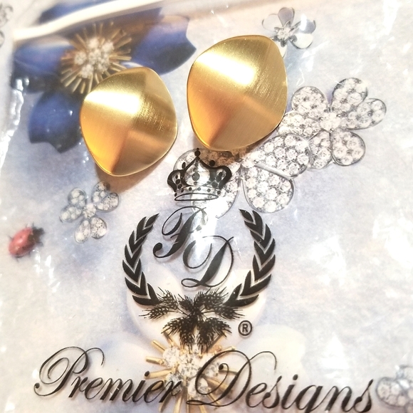 NEW Premier Designs Classic Brushed Gold Clip on Earrings - Picture 5 of 6